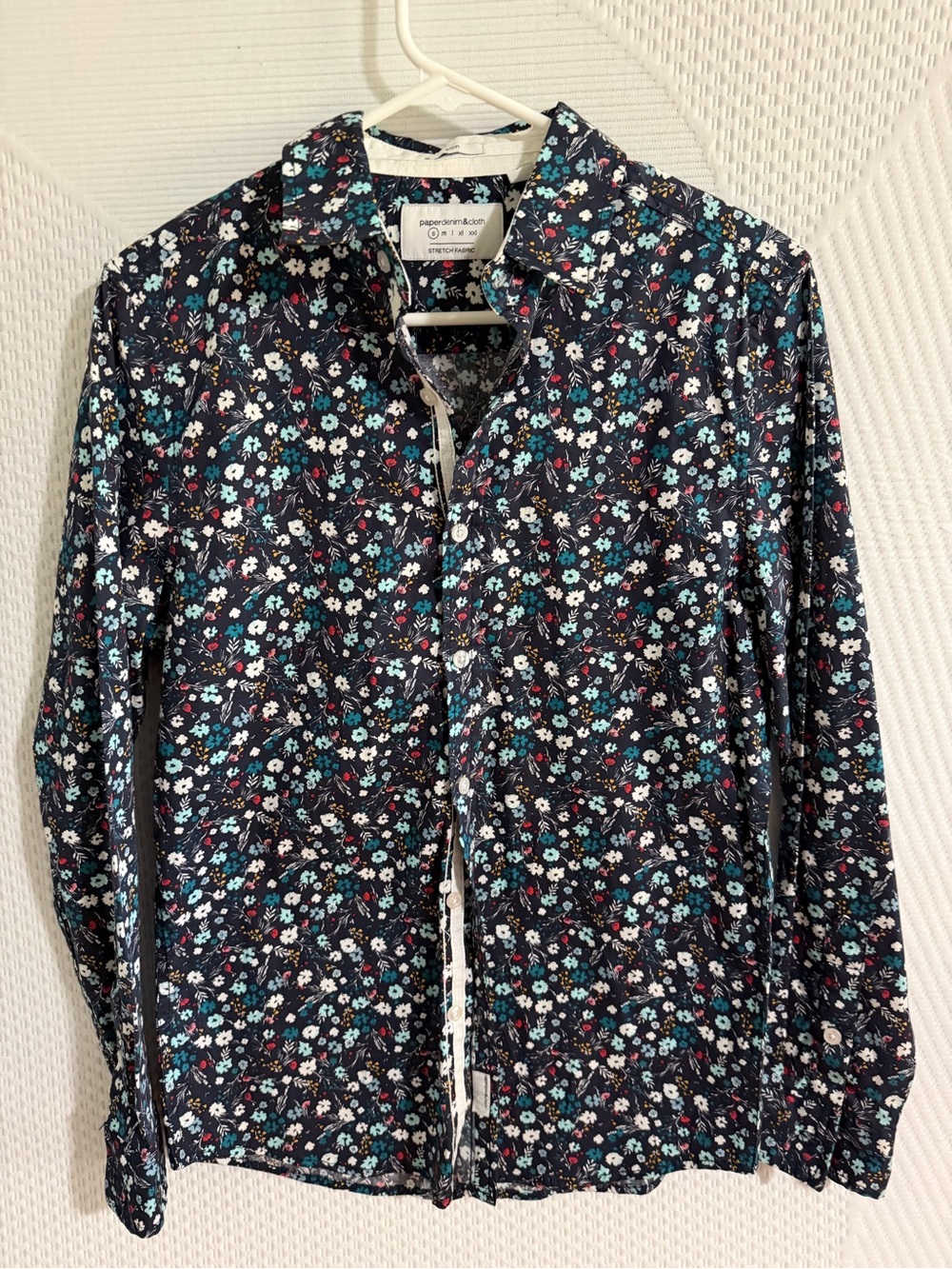 Paper Denim & Cloth Floral Button-Up Shirt - Navy with Teal & White Flowers